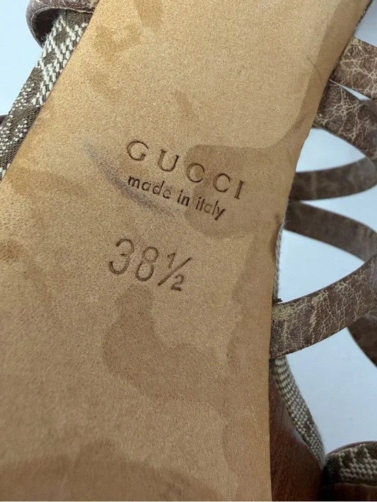 Gucci Bamboo GG Canvas Platform Sandals Heels Womens Size EU 38.5 - Picture 11 of 12
